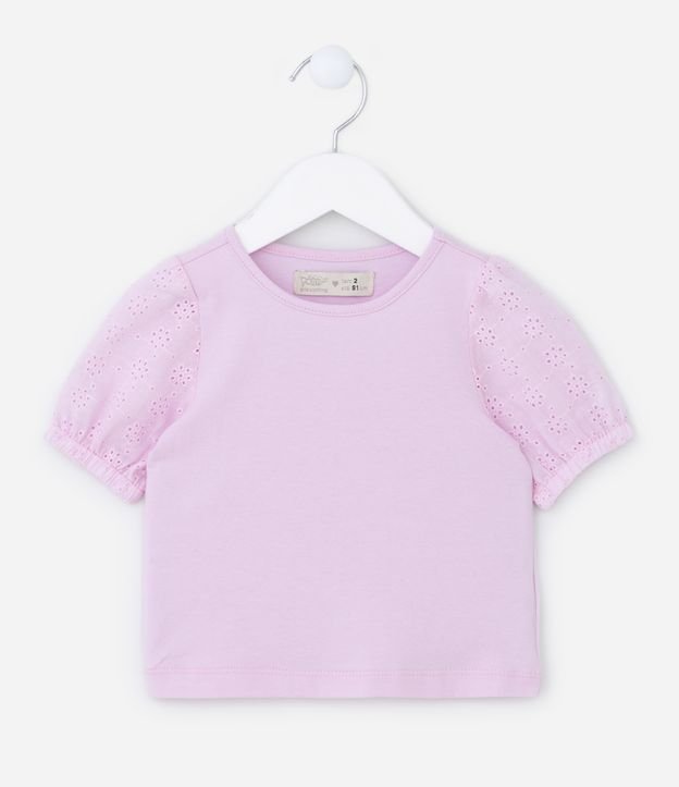 Blusa Infantil com Manga Bufante em Broderie - Tam 1 A 5 Anos
