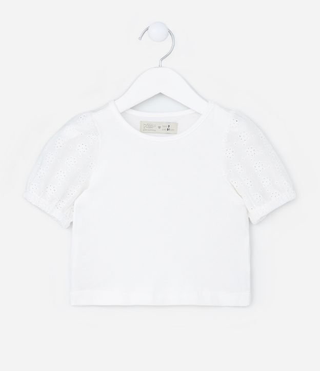 Blusa Infantil com Manga Bufante em Broderie - Tam 1 A 5 Anos