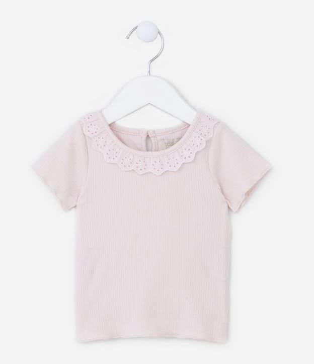 Blusa Infantil Canelada com Gola em Broderie - Tam 1 a 5 Anos