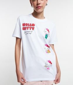 Camiseta Alongada em Meia Malha com Estampa Frente e Costas Hello Kitty