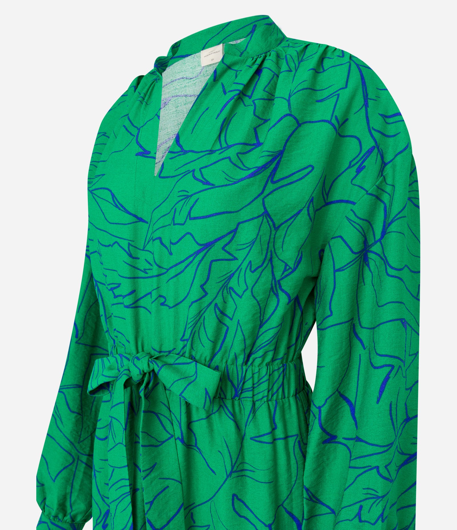 Vestido em Viscose com Amarração na Cintura e Estampa Folhagem Verde 6