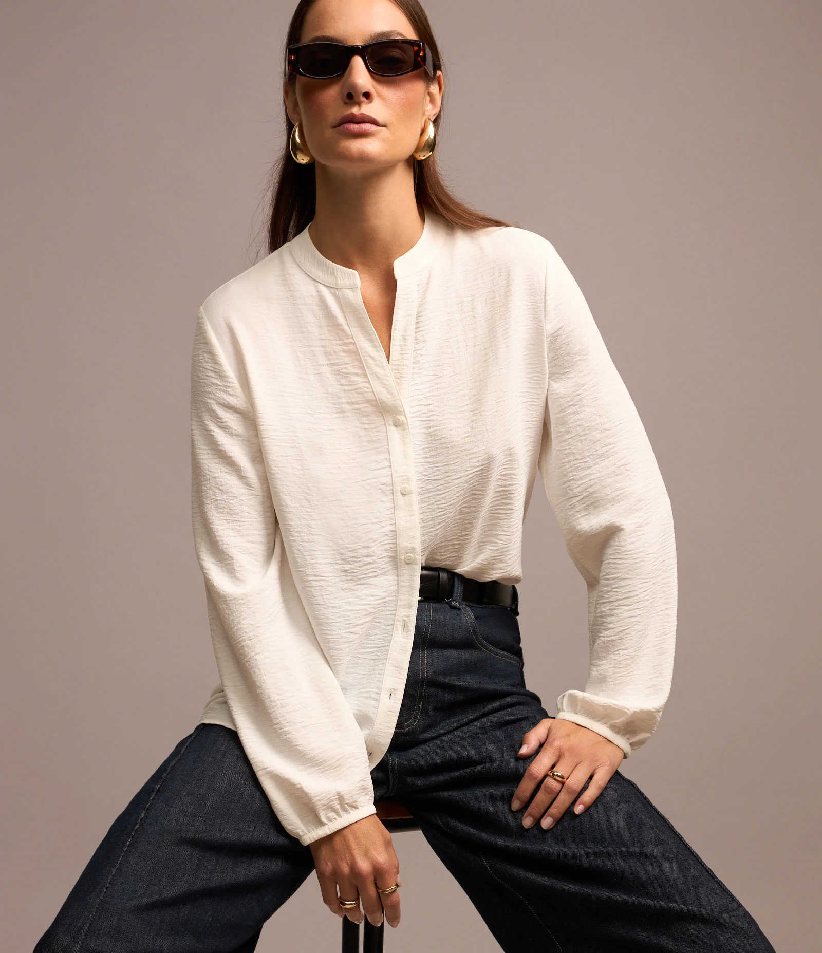 Camisa em Airflow com Gola Padre Branco Neve 1