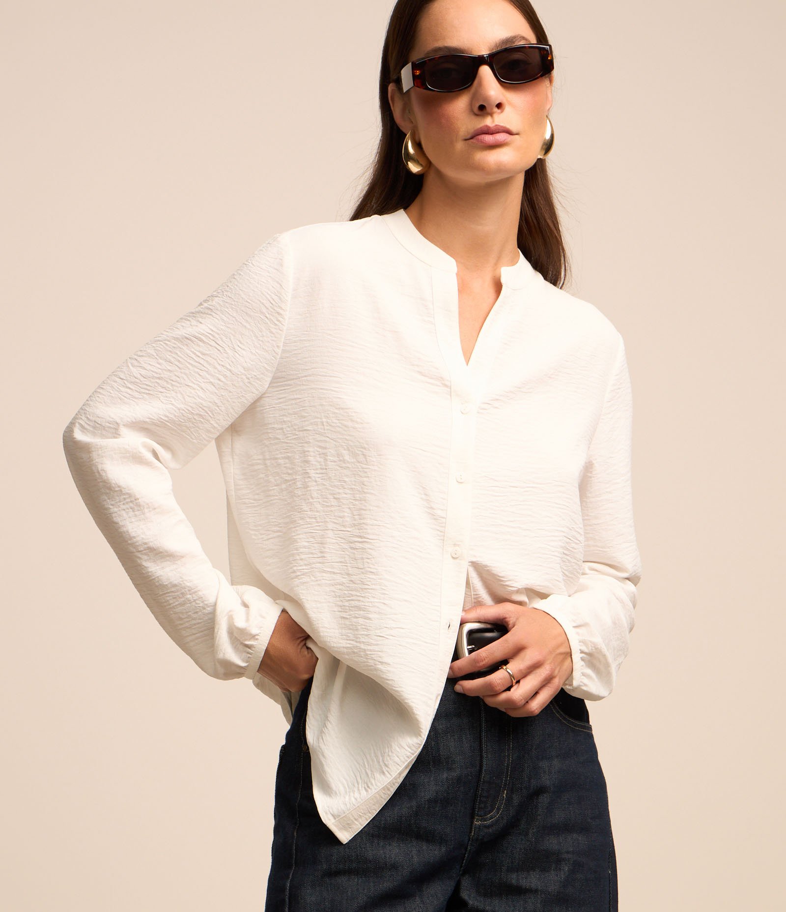 Camisa em Airflow com Gola Padre Branco Neve 4