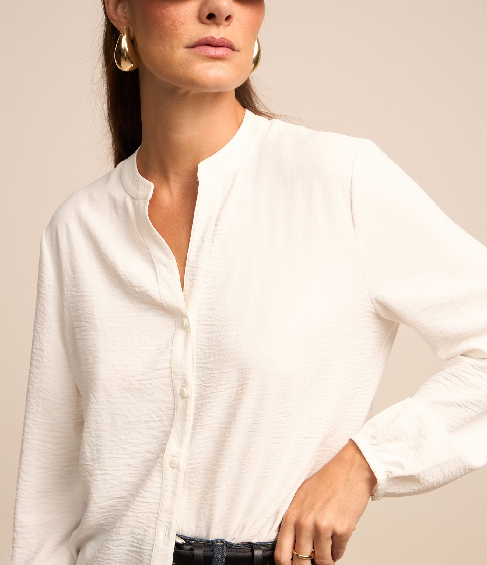 Camisa em Airflow com Gola Padre Branco Neve 5