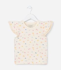Blusa Infantil com Babadinho nas Mangas e Estampa Floral - Tam 1 a 5 Anos