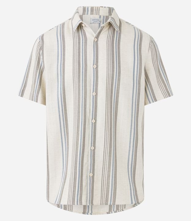 Camisa em Viscolinho com Estampa Texturizada de Listras Off White 6