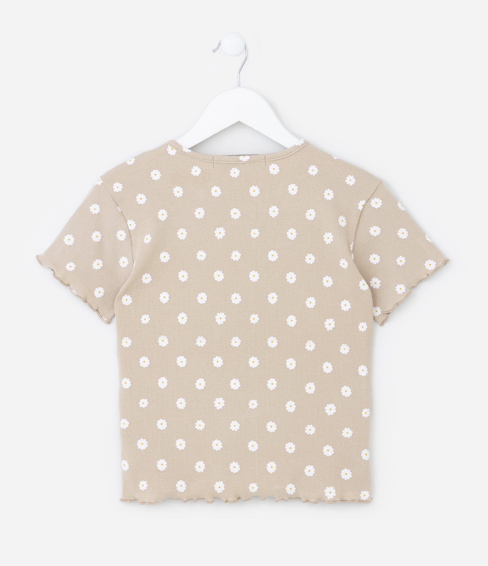 Blusa Infantil Canelada com Flores Estampadas - Tam 05 A 14 Anos Bege 2