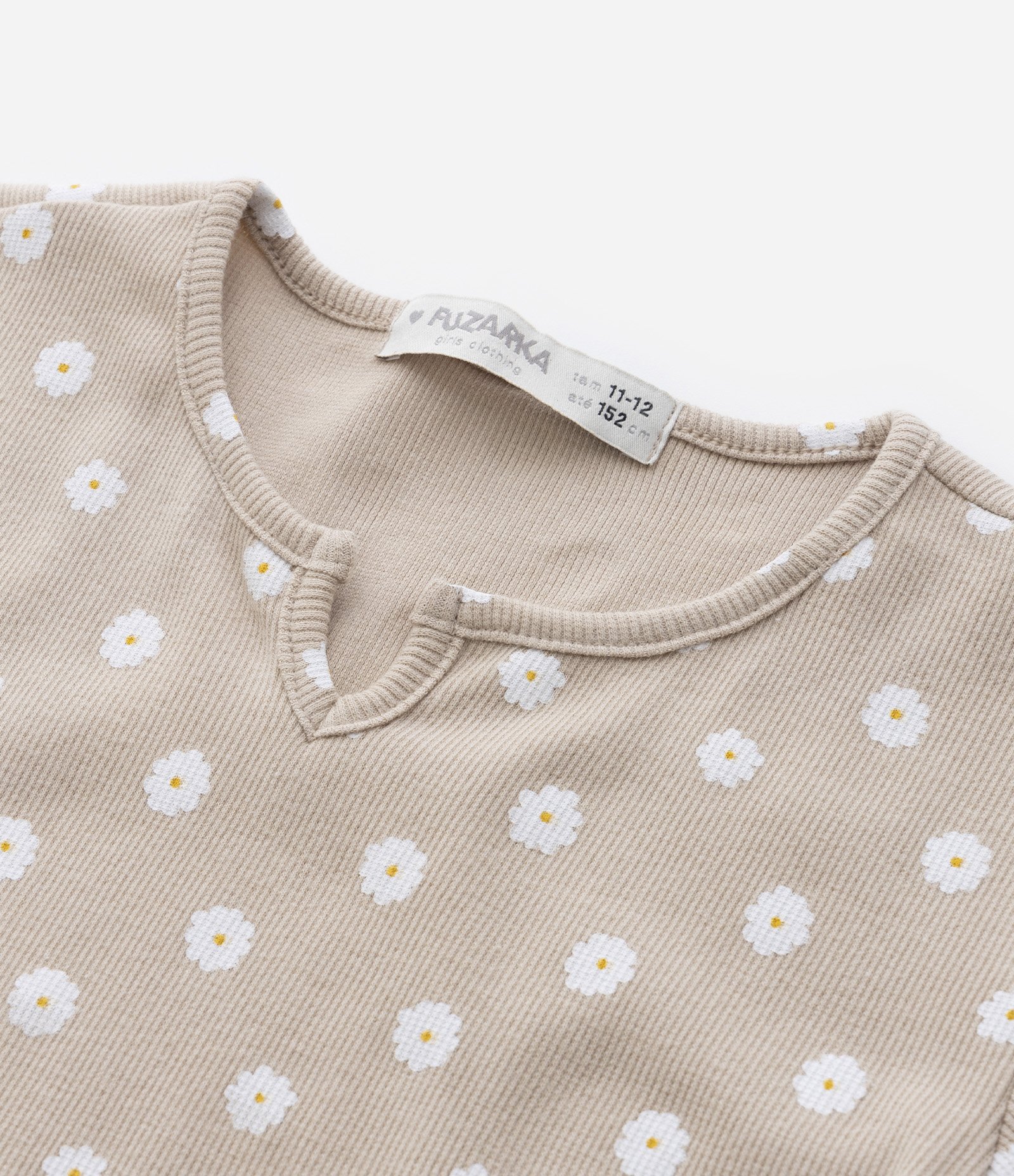 Blusa Infantil Canelada com Flores Estampadas - Tam 05 A 14 Anos Bege 6