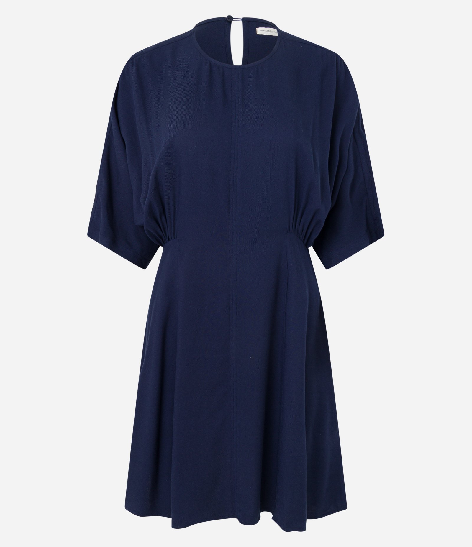 Vestido Curto em Viscose com Manga Morcego e Decote V Azul Escuro 1