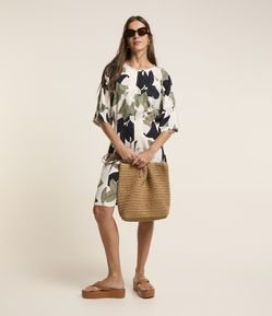 Vestido Curto em Viscose com Estampa Folhagem