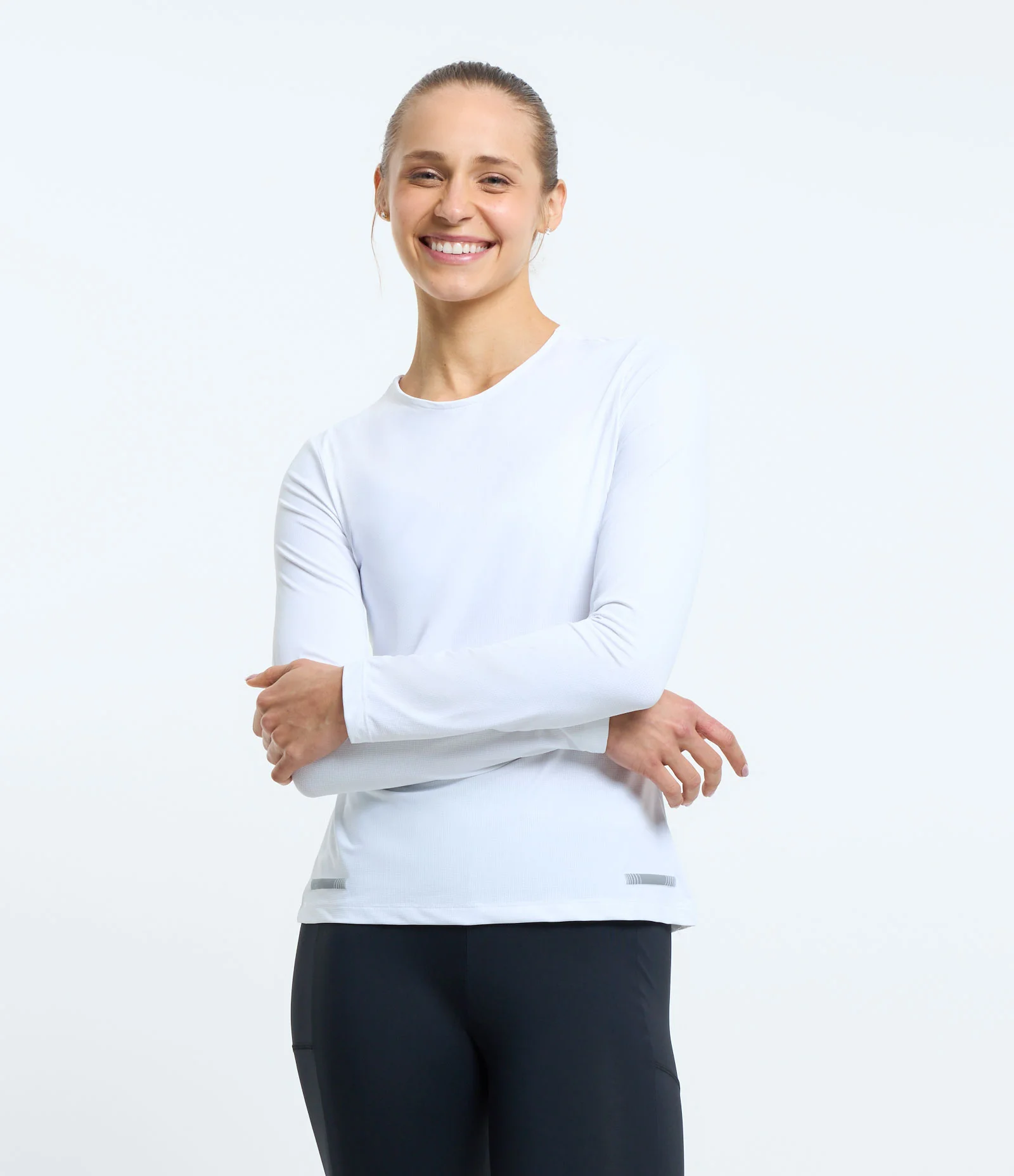 Camiseta Esportiva Ajustada em Poliamida com Detalhe Reflexivo Branco 1