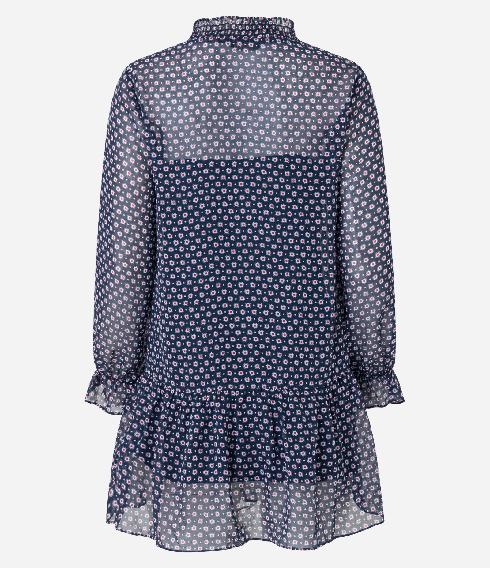 Vestido Curto em Chiffon com Manga Evasê e Estampa Abstrata Azul 7