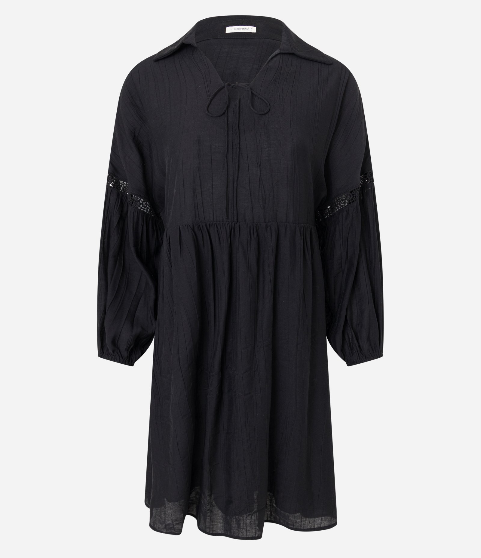 Vestido em Viscose com Amarração na Gola e Manga com Detalhe Bufante Preto 7