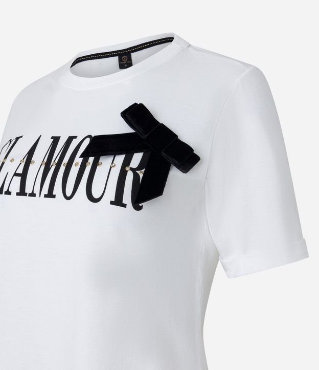Camiseta e Meia Malha com Estampa Lettering e Laço Aplicado Branco 7
