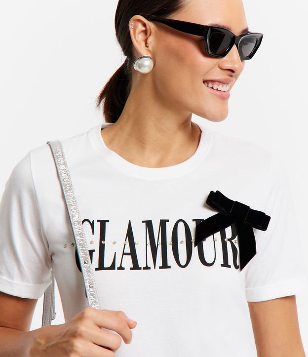Camiseta e Meia Malha com Estampa Lettering e Laço Aplicado Branco 5