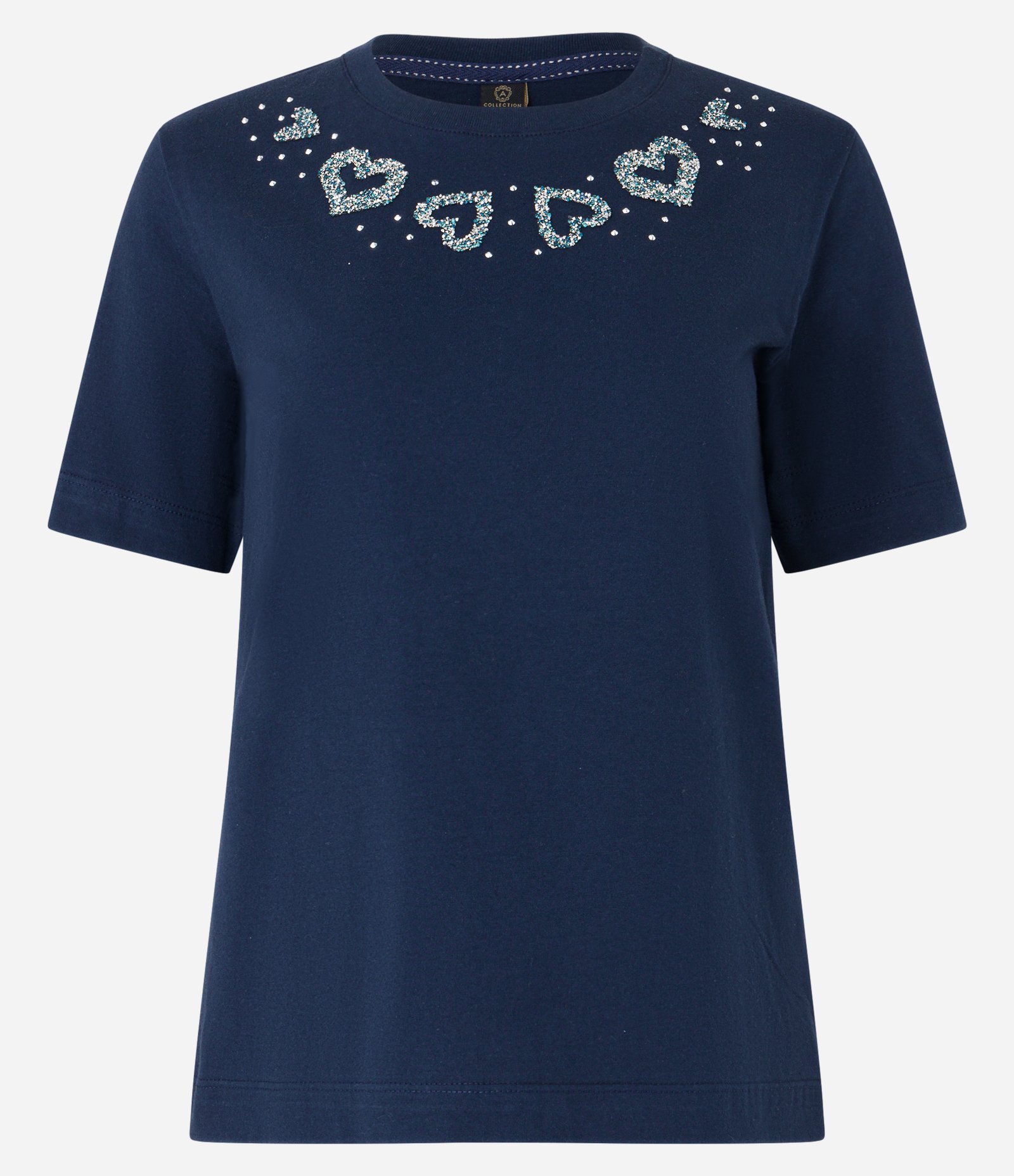 Camiseta em Algodão com Corações em Strass na Gola Azul 4