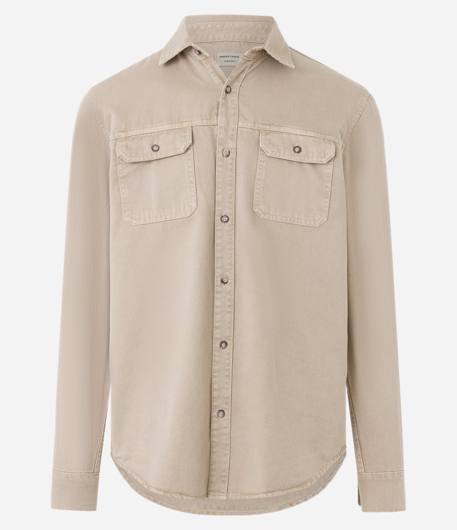 Camisa Comfort em Algodão com Bolsos Lapela e Abotoamento Bege 9