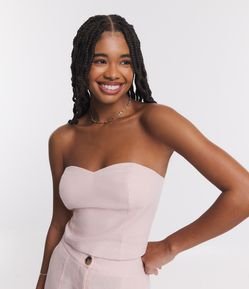 Top Cropped Corset Tomara Que Caia em Linho com Lastex