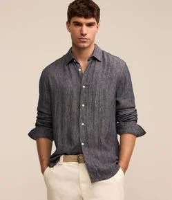 Camisa em Linho com Gola Colarinho