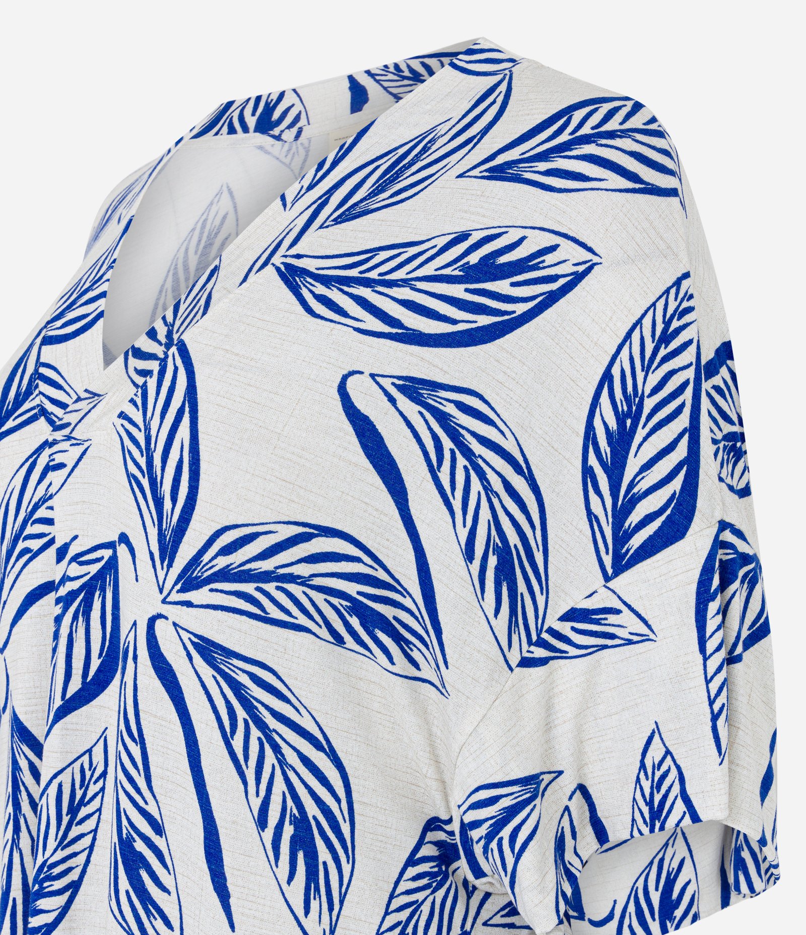 Vestido em Viscose com Estampa Folhagem Off White/ Azul 7