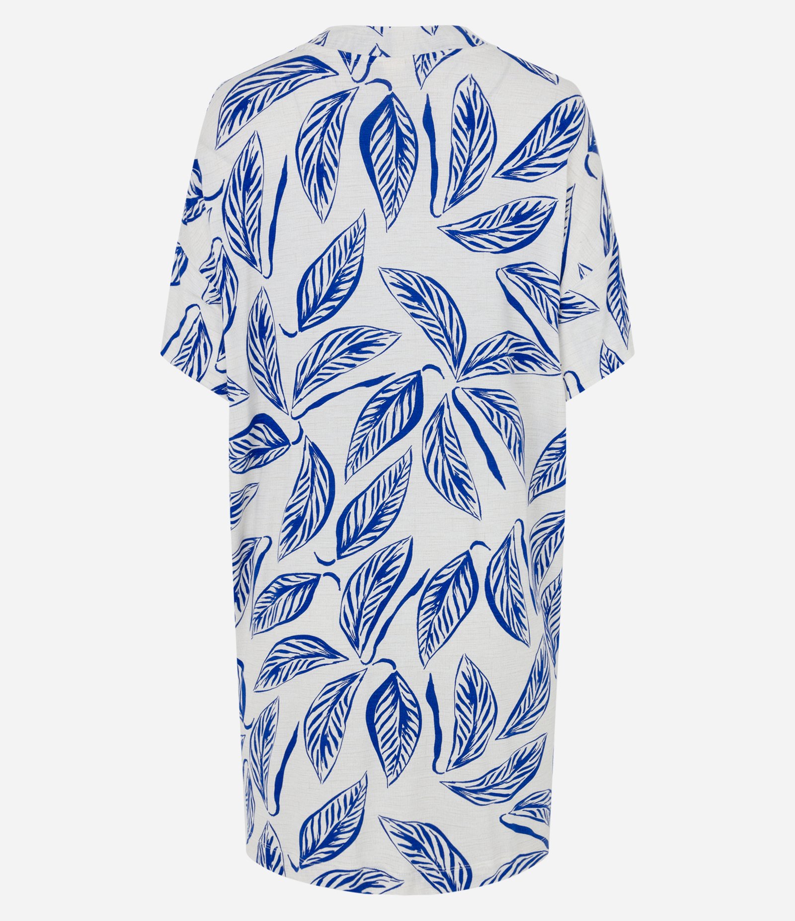 Vestido em Viscose com Estampa Folhagem Off White/ Azul 8