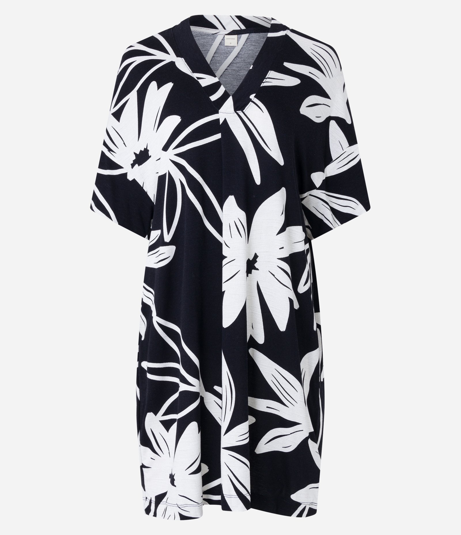 Vestido Curto em Malha de Viscose com Estampa Foral Contrastante Preto/ Branco 6