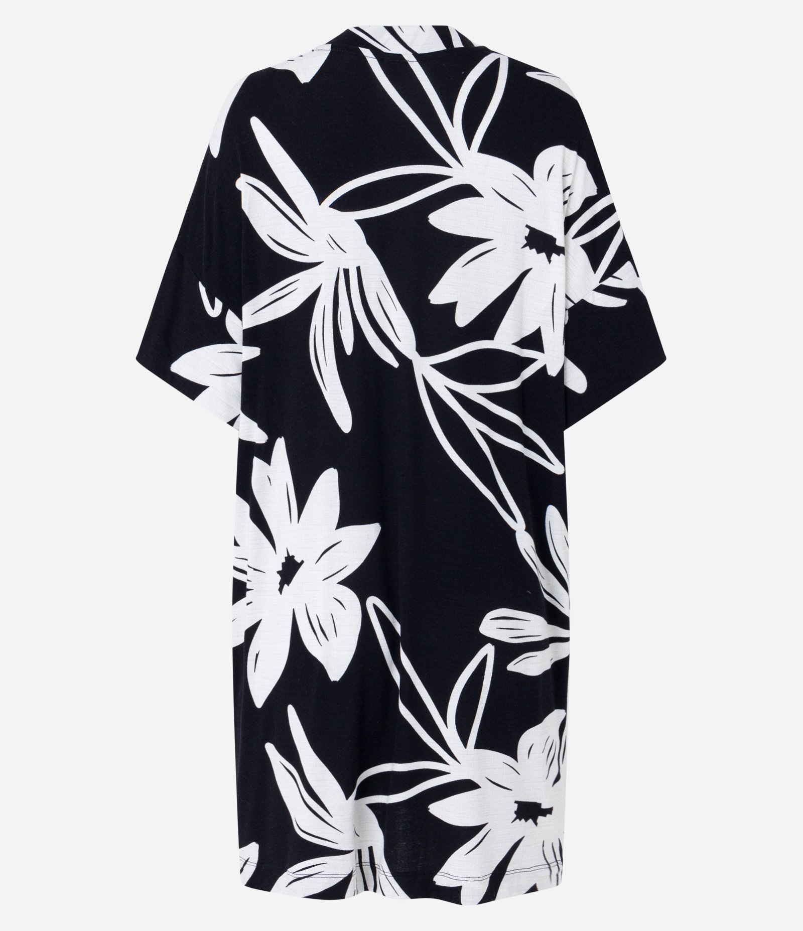 Vestido Curto em Malha de Viscose com Estampa Foral Contrastante Preto/ Branco 7