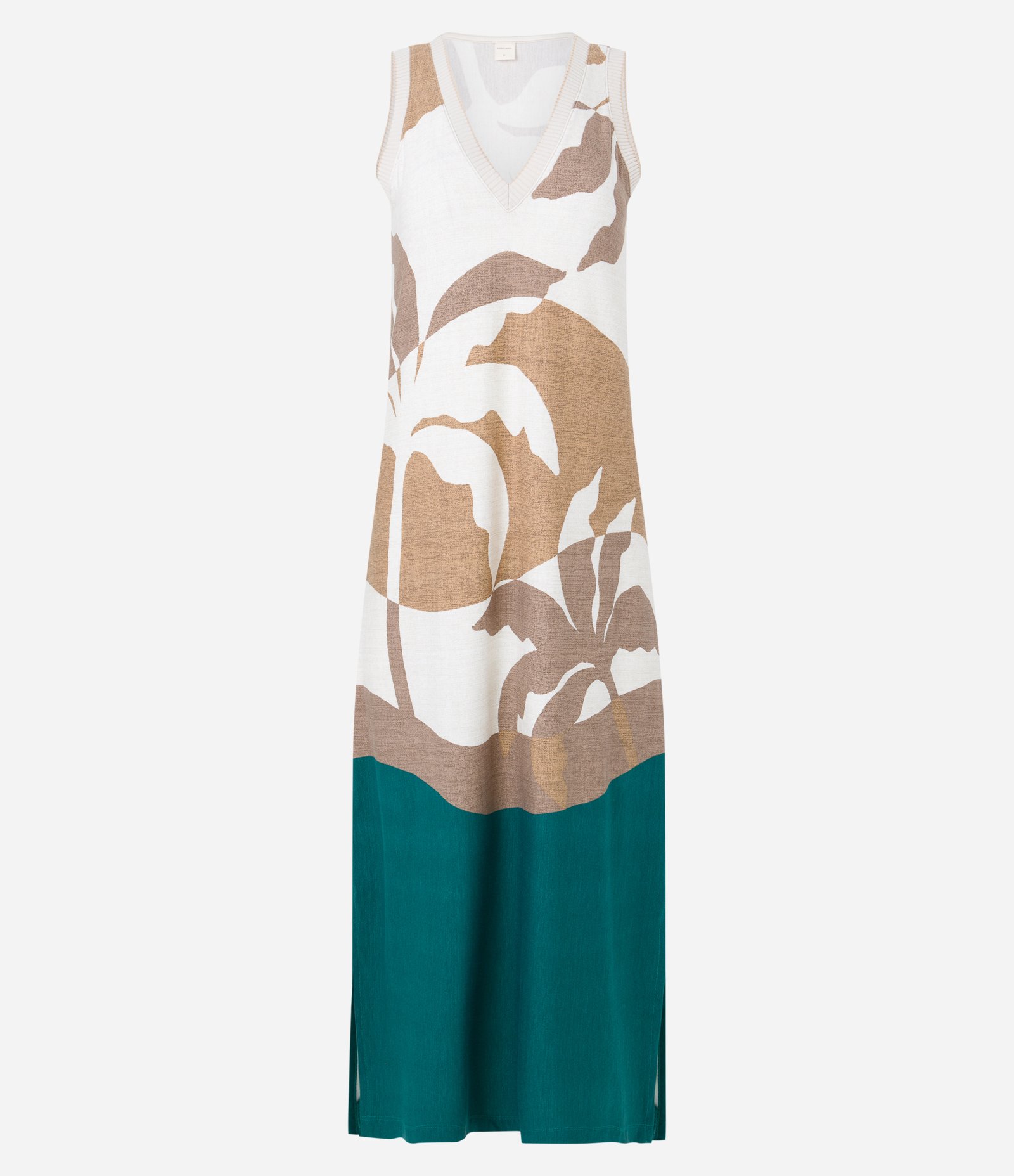 Vestido Midi em Malha Viscose com Estampa Tropical Bege/ Branco/ Verde 7