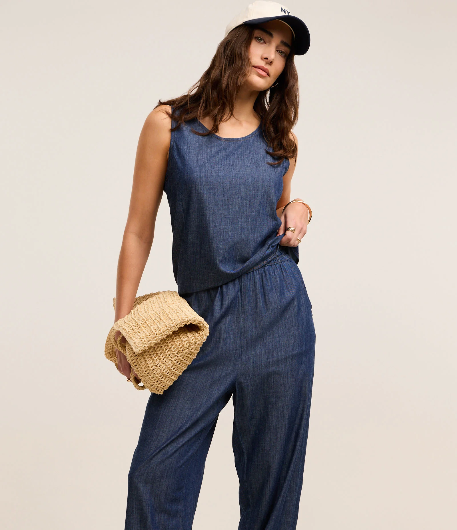 Calça Reta em Jeans com Cós Elástico Azul Médio 2