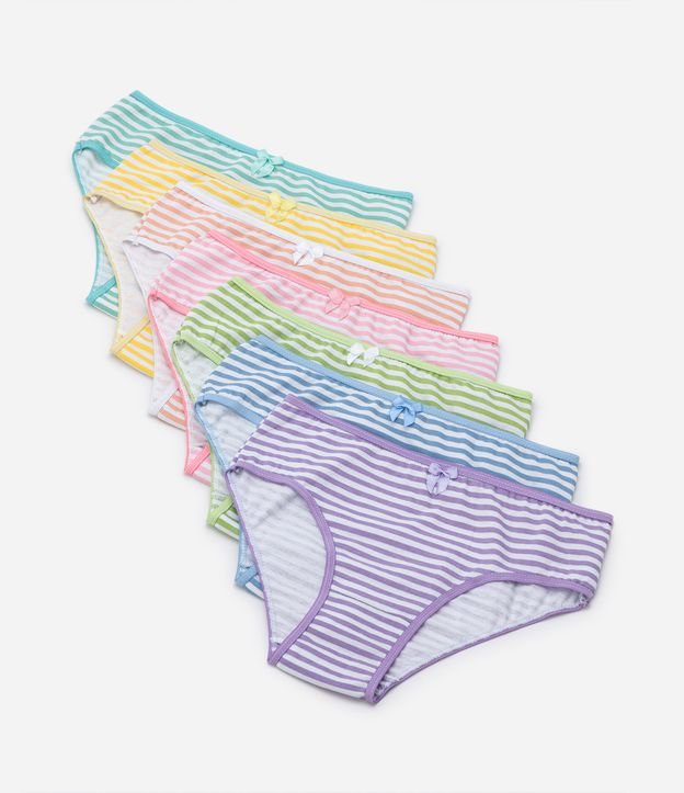 Kit 07 Calcinhas Infantis em Algodão com Estampa Listradas - Tam 2 a 14 anos