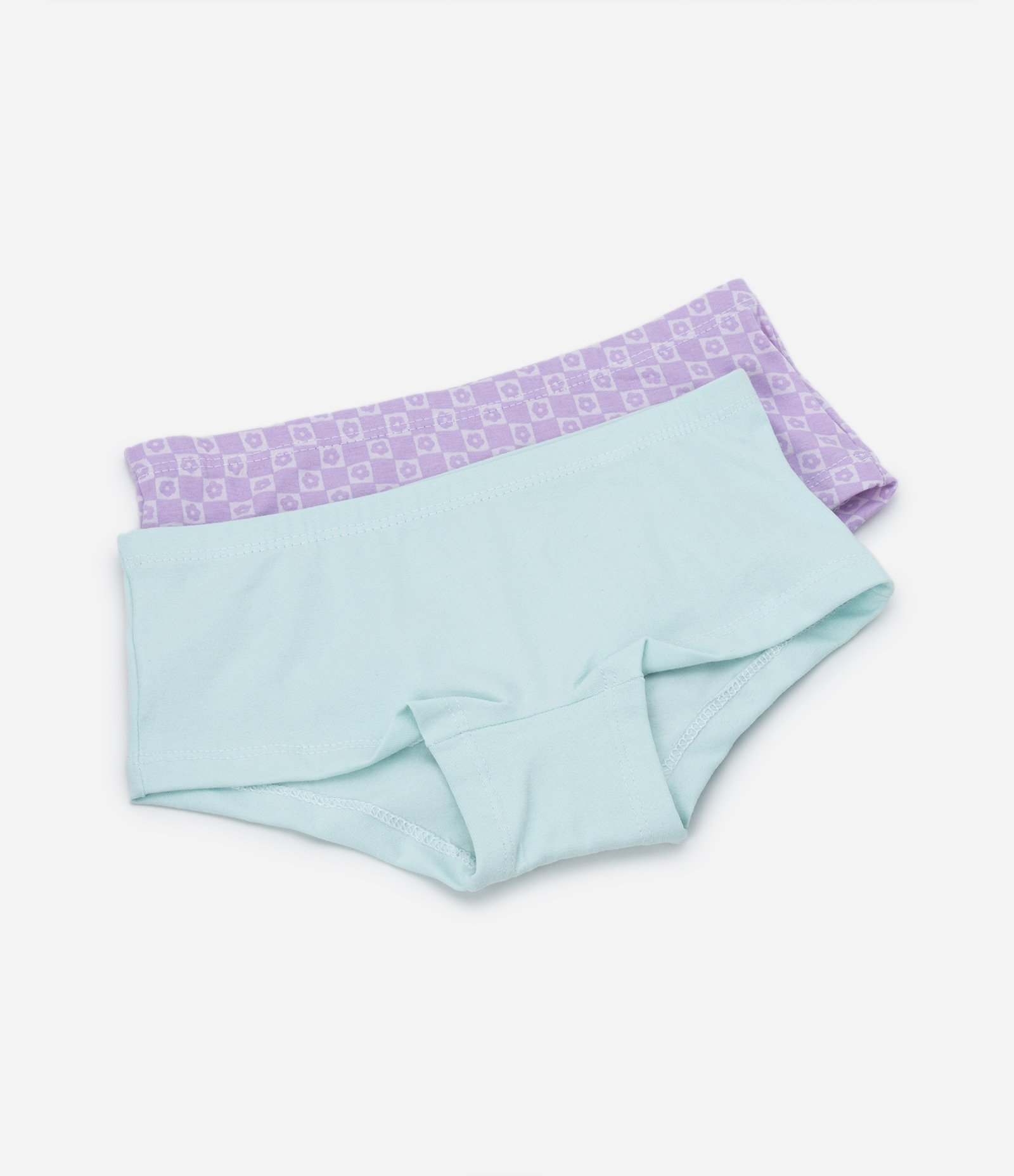 Kit 02 Calcinhas Boxer Infantis com Estampa Floral - Tam 4 a 12 anos Lilás/Verde 1