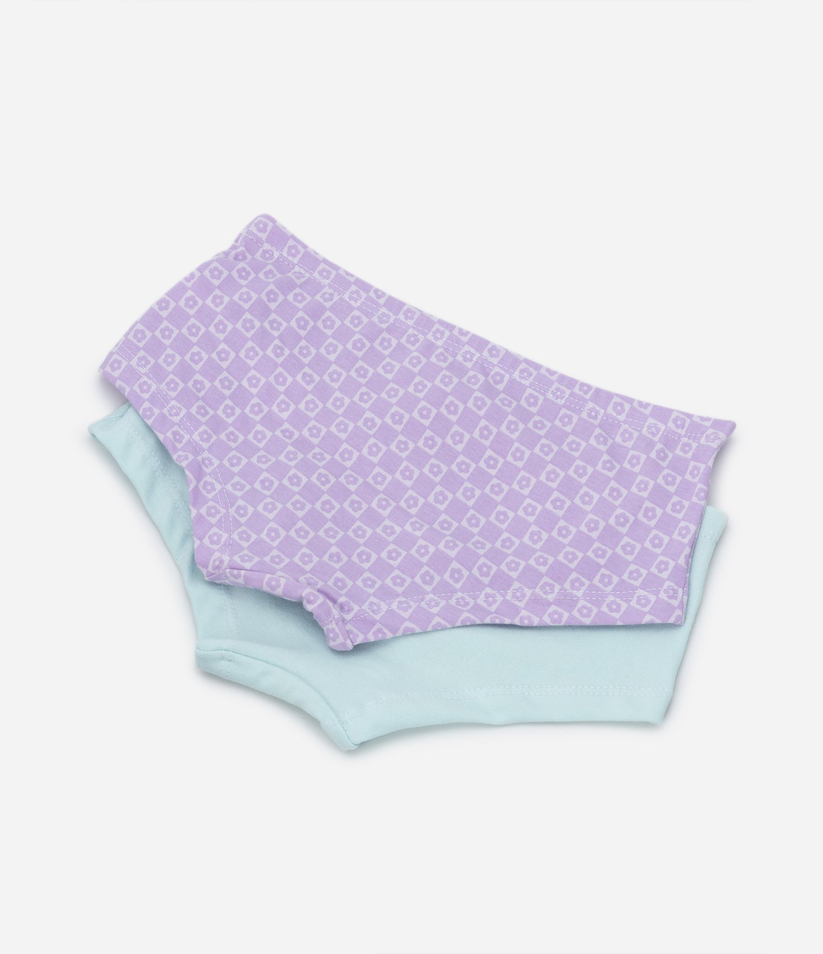 Kit 02 Calcinhas Boxer Infantis com Estampa Floral - Tam 4 a 12 anos Lilás/Verde 2