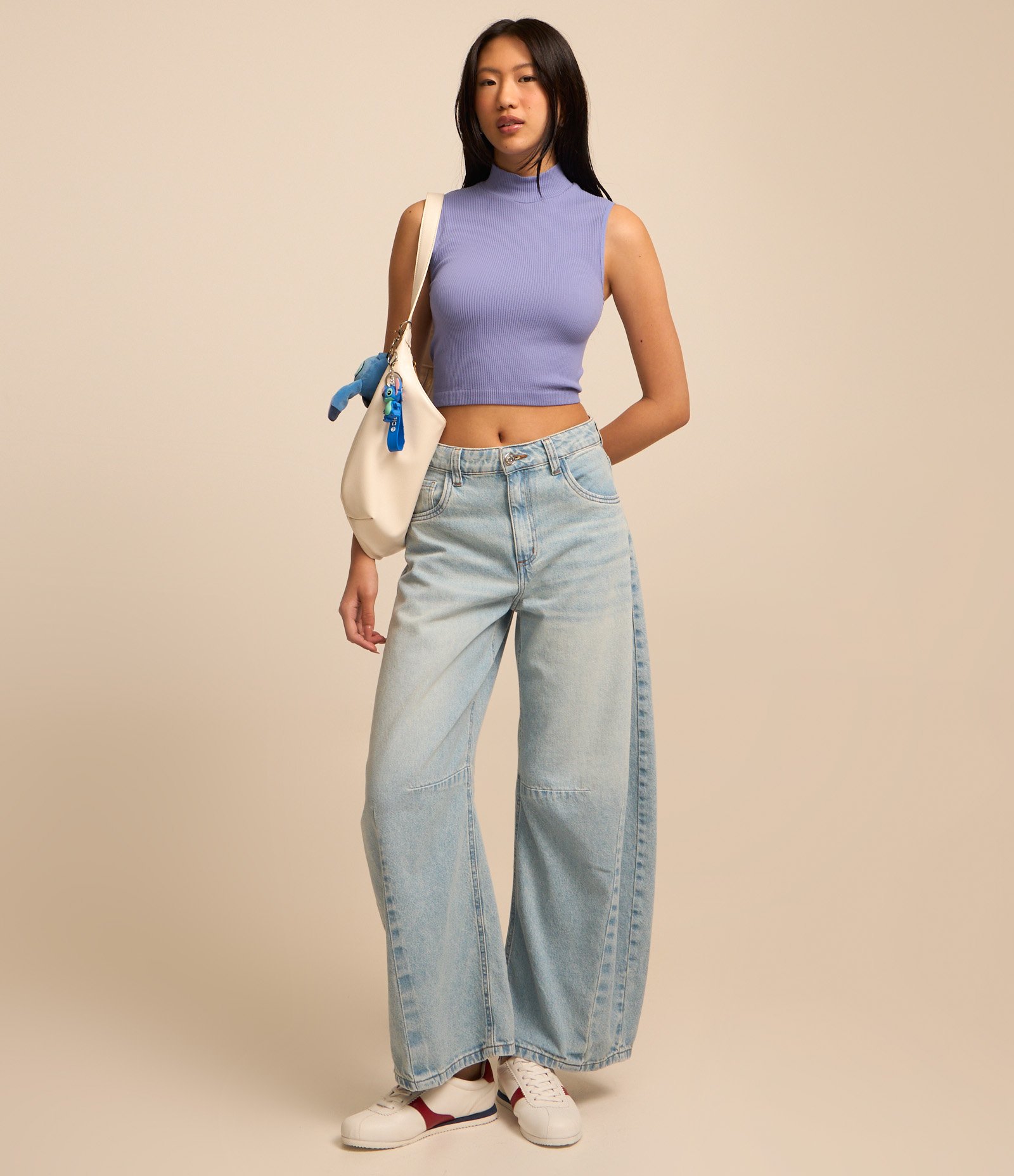 Blusa Regata em Poliamida Canelada Sem Costura e com Golinha Alta Lilás 2