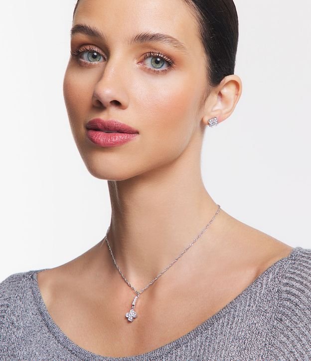 Conjunto 01 Colar Corrente com Strass 01 Par de Brincos Zircônia