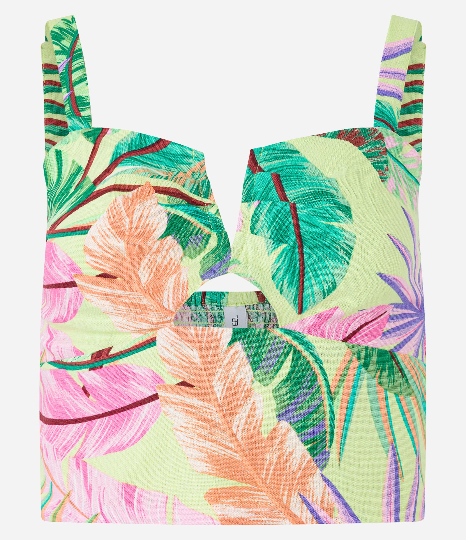 Blusa Cropped de Alça em Viscose com Linho e Estampa de Folhagem Verde 5