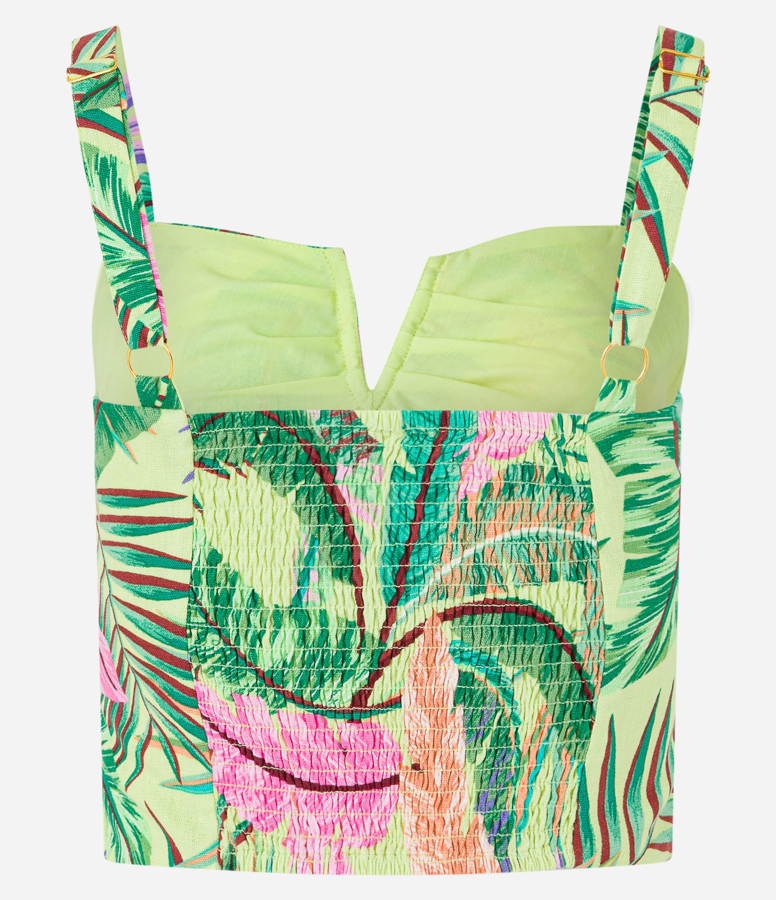 Blusa Cropped de Alça em Viscose com Linho e Estampa de Folhagem Verde 6