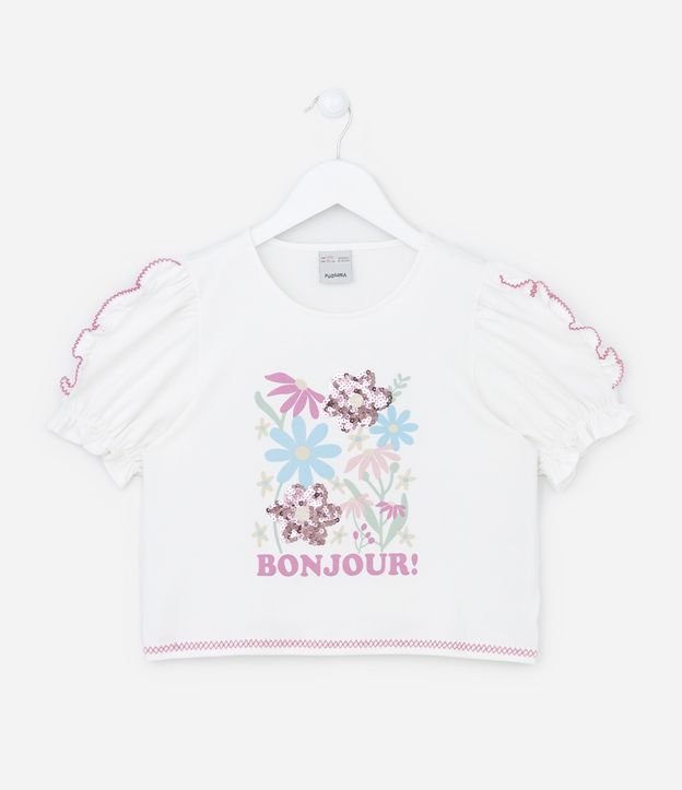Blusa Manga Curta Infantil com Estampa de Flores - Tam 5 a 14 anos