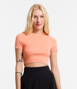 Blusa Básica Cropped Canelada em Viscose