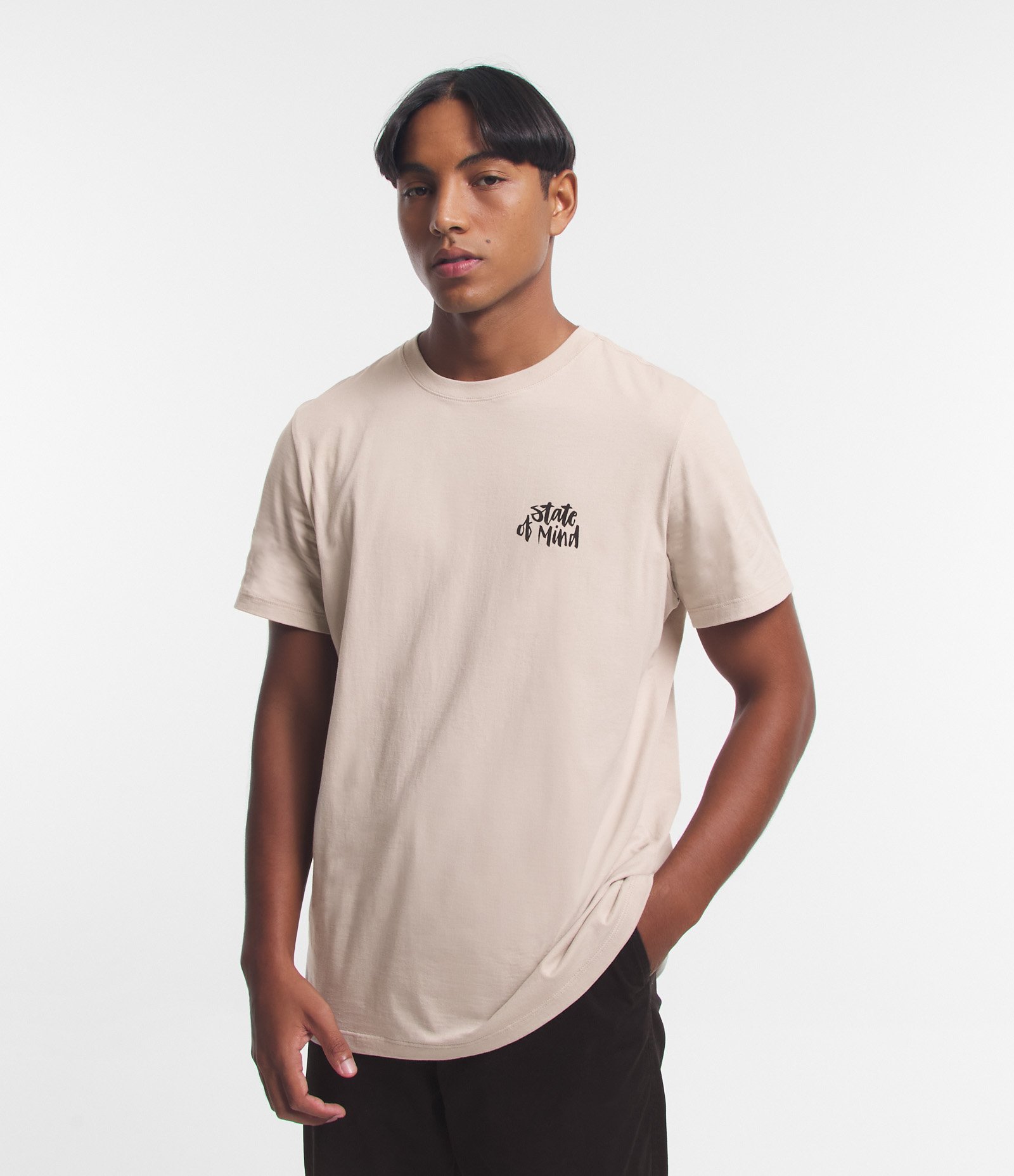Camiseta Comfort em Algodão com Estampa State Of Mind Bege 3
