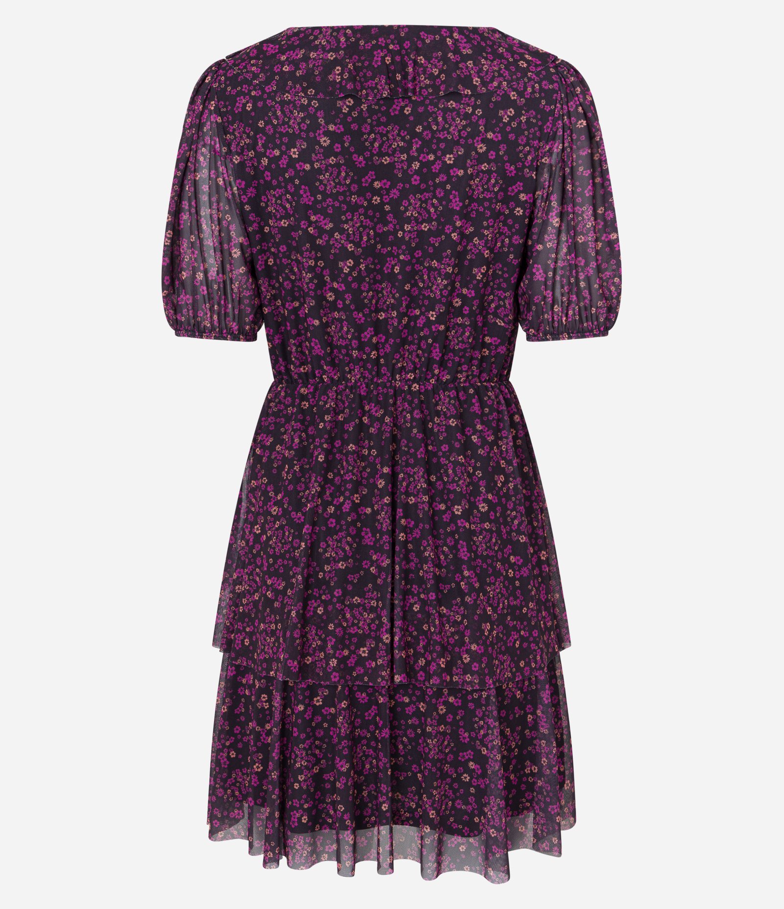 Vestido em Tule com Babado na Saia e Estampa Floral Roxo 8