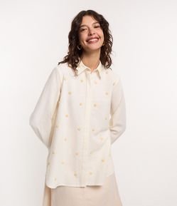 Camisa Alongada em Viscose com Linho e Bordado de Miçangas