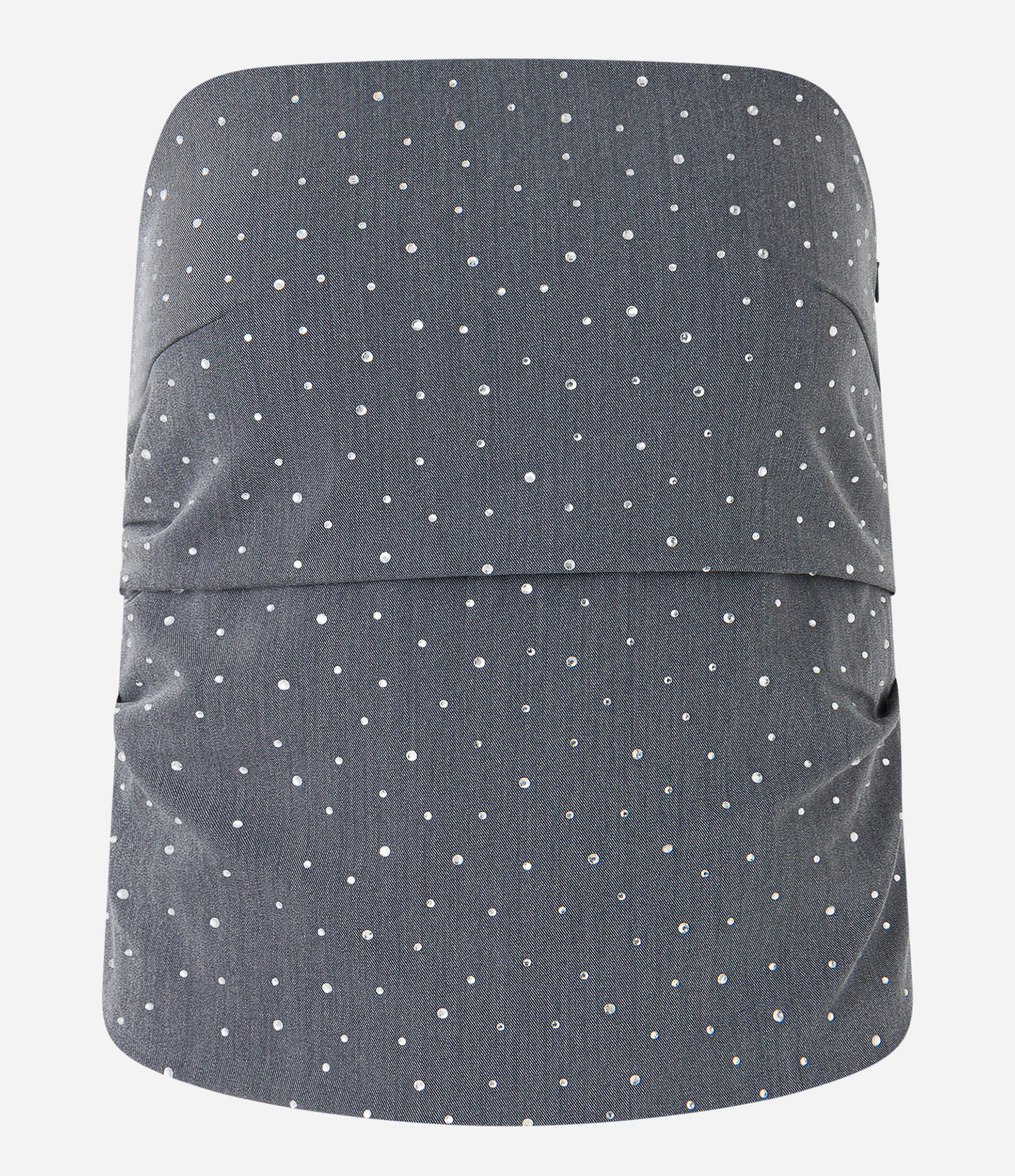 Blusa Cropped em Tomara que Caia com Brilhos Aplicados e Lastex nas Costas Cinza 5