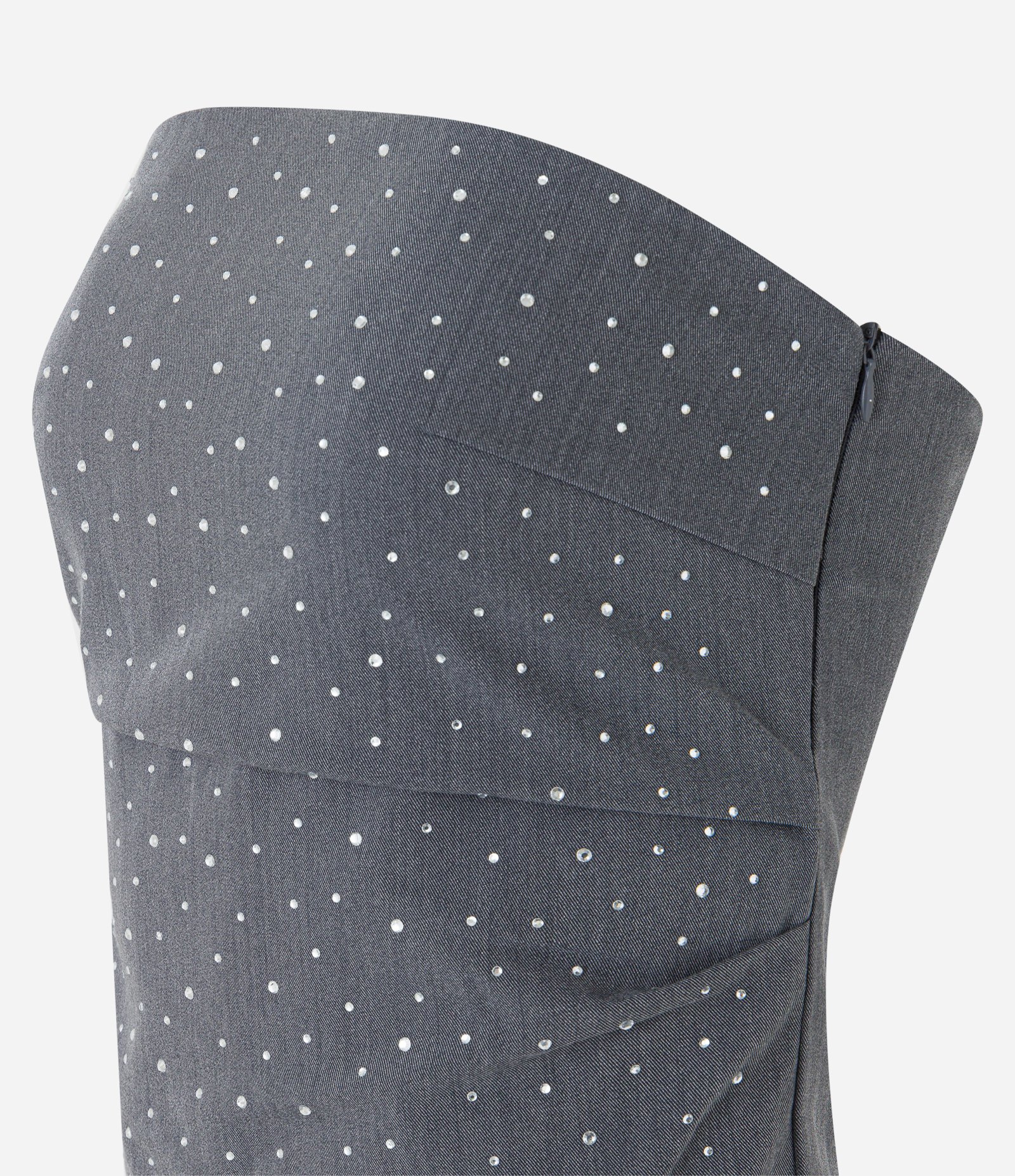 Blusa Cropped em Tomara que Caia com Brilhos Aplicados e Lastex nas Costas Cinza 6