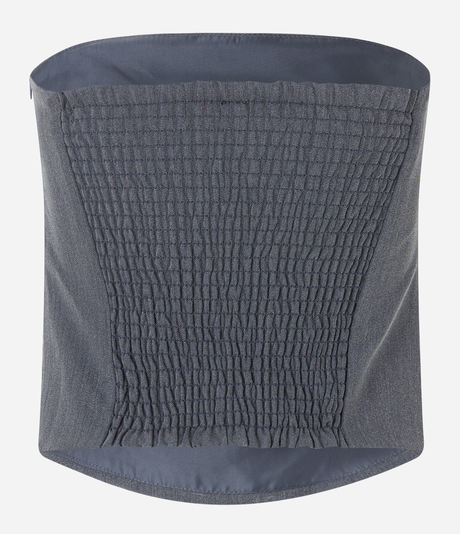 Blusa Cropped em Tomara que Caia com Brilhos Aplicados e Lastex nas Costas Cinza 7