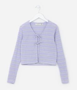 Cardigan Infantil Canelado com Amarração - Tam 5 A 14 Anos