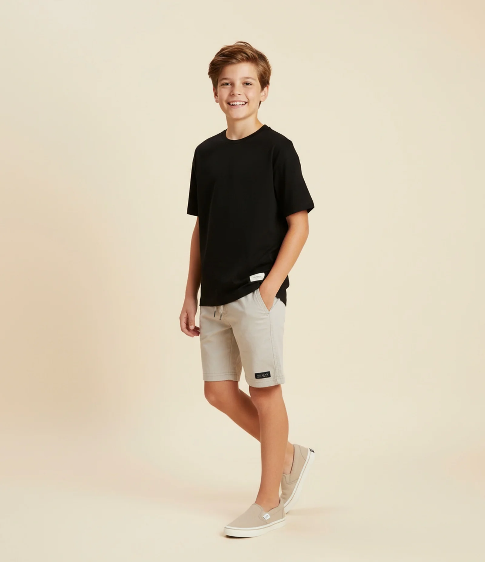 Bermuda Infantil com Amarração e Bolsos - Tam 05 a 14 Anos Cinza 1