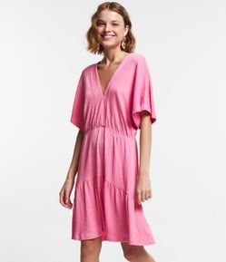 Vestido Curto em Viscose Texturizado com Babado na Barra