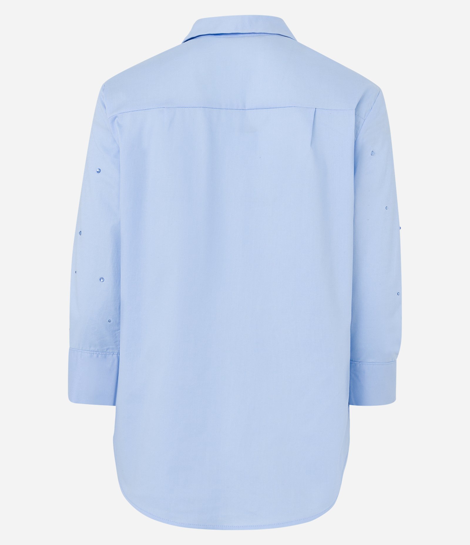 Camisa em Tricoline com Mangas 3/4 e Aplicação de Hotfix Frontal Azul 7