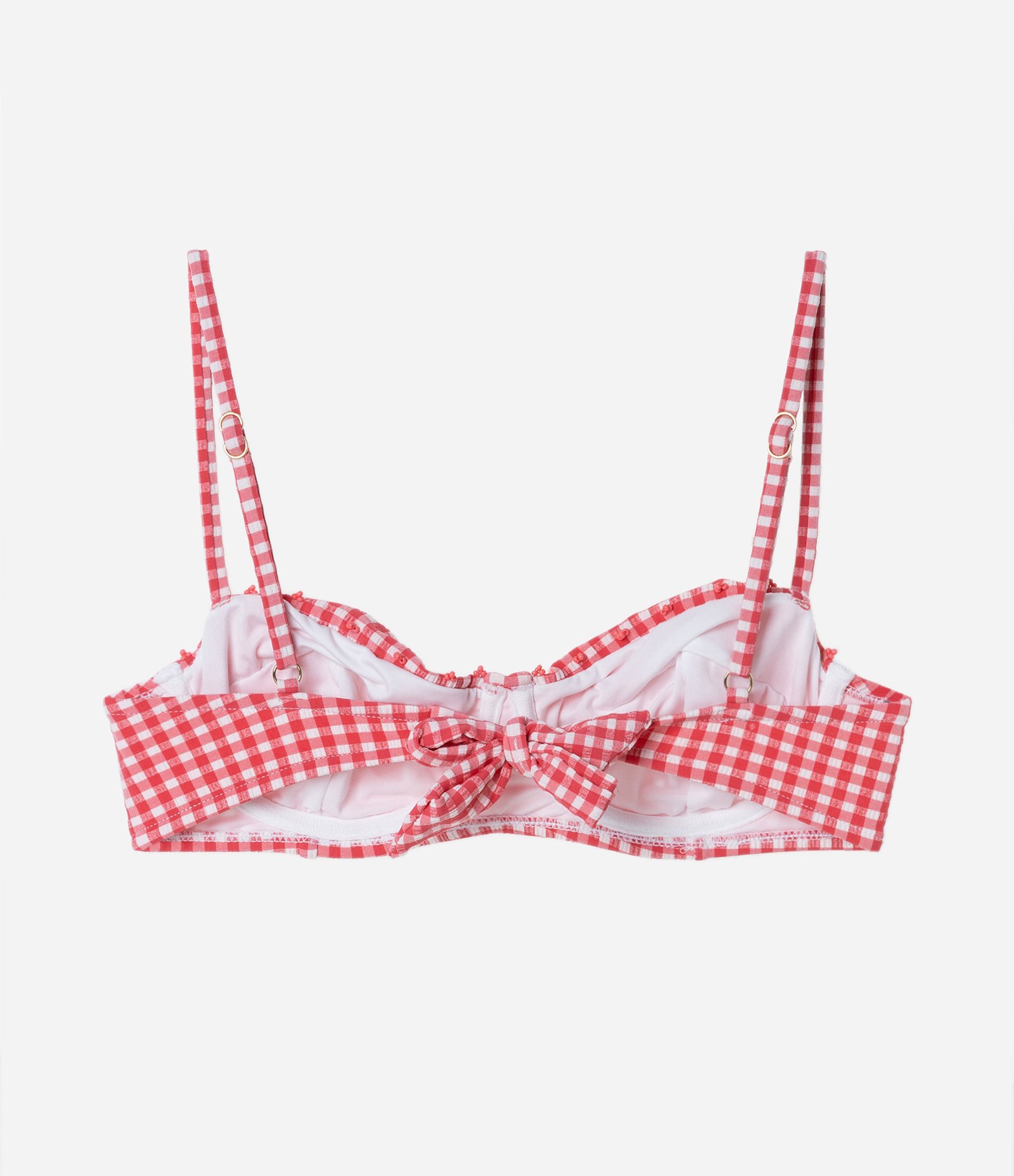 Biquíni Top Meia Taça com Estampa Xadrez Vichy e Miçangas Aplicadas Vermelho 6
