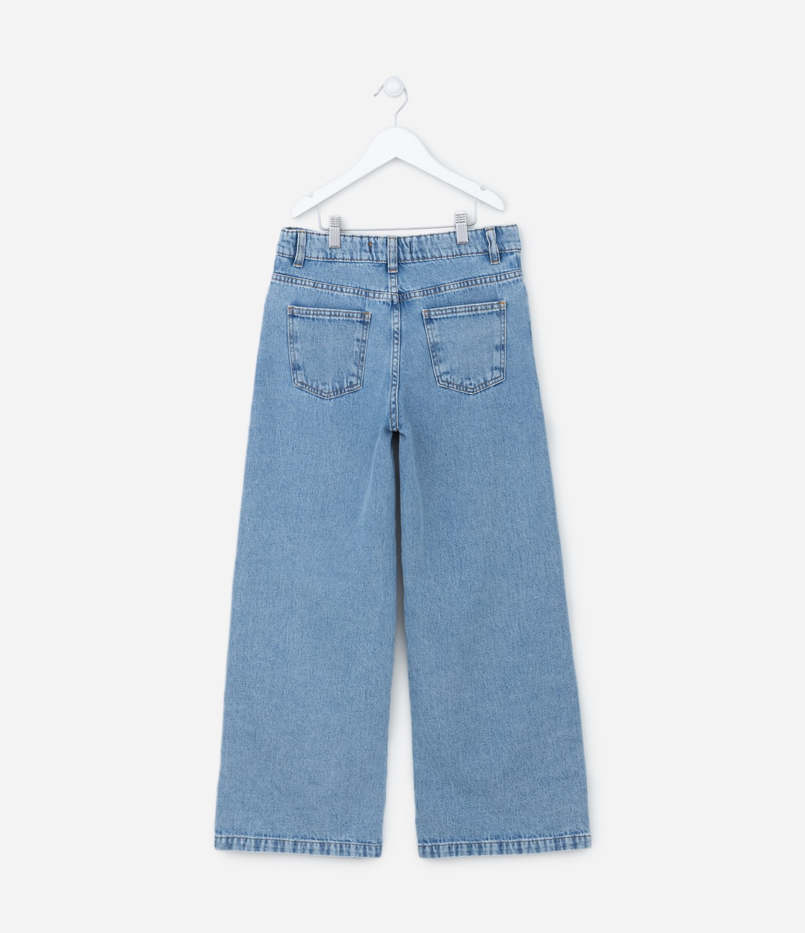 Calça Wide Leg Infantil em Jeans com Bordado Borboleta - Tam -  5 a 14 Anos Azul 2